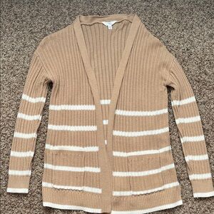 Time and Tru Women's Beige and White Striped Cardigan